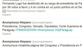 Anonymous 'tira' páginas del gobierno paraguayo
