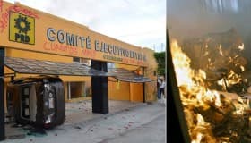 Destrozan y queman normalistas y maestros oficinas del PRD en Guerrero (fotos)