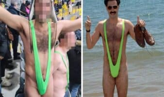 Arrestan a aficionados belgas por disfrazarse de 'Borat' en Kazajistán | Video