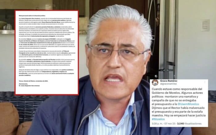 Exrector de la UAEM responsabiliza a Graco Ramírez de su detención; afirma ser víctima de persecución
