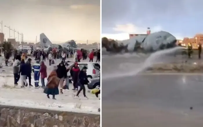 Avión militar lleno de dinero se estrella en Bolivia; policía lanza gas lacrimógeno para evitar rapiña