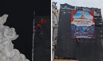 Con manta en Bellas Artes, Greenpeace exige a Semarnat frenar autorización de 'Perfect Day Mahahual'