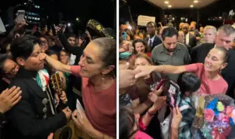 Sheinbaum llega a Nueva York para asistir a la final del Mundial 2026; la reciben con mariachis