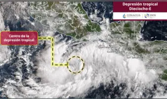 Depresión tropical Dieciocho-E provocará lluvias intensas y oleaje elevado en costas del Pacífico